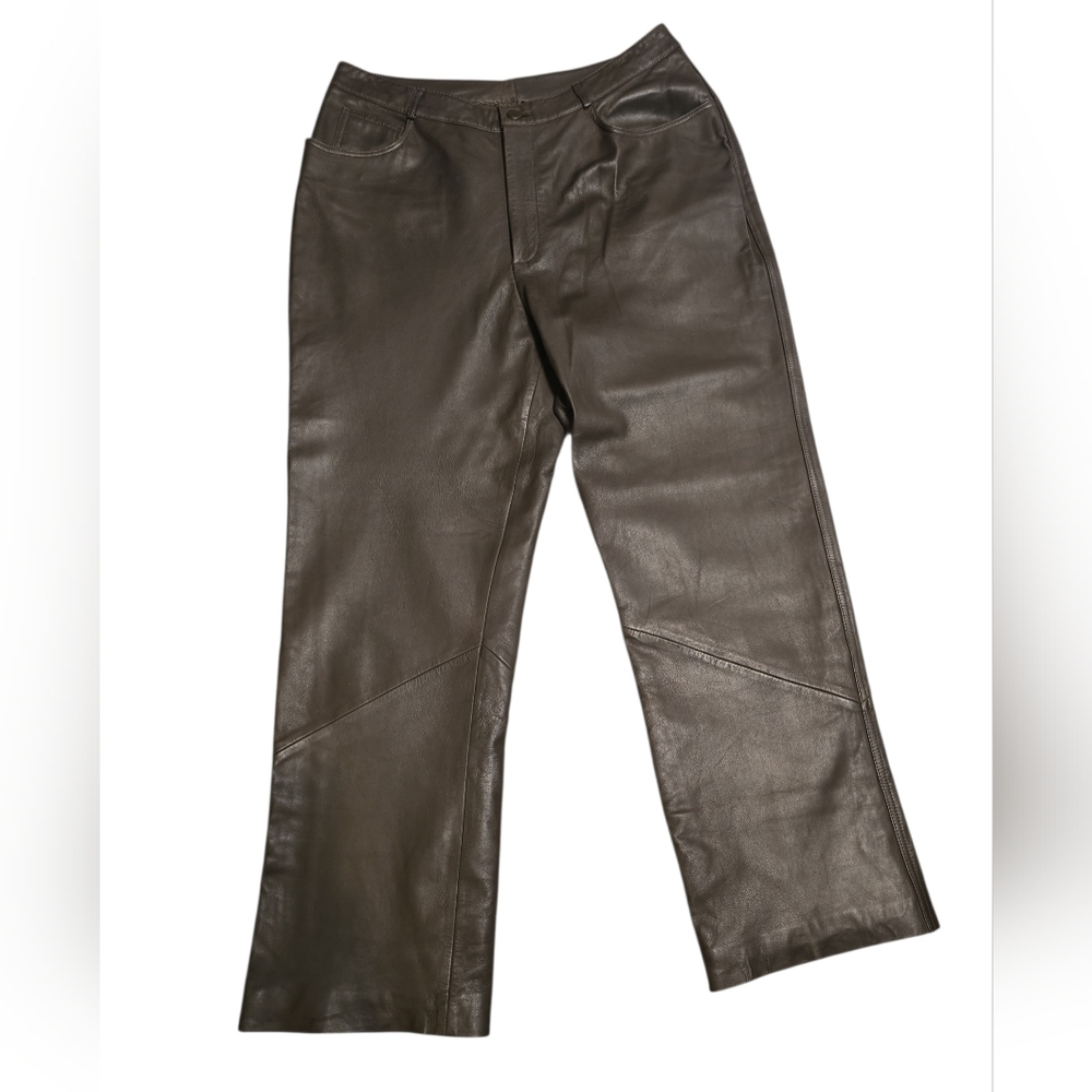 Vintage Chocolate Brown Leather Pants Straight Leg Women’s Size 14 Fits 8